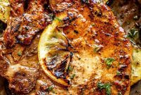 Golden Lemon Garlic Pork Chops with Roasted Harvest Sides
