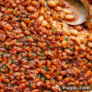 Sweet & Smoky Maple Bacon Beans 2 Pot of homemade maple bacon baked beans.