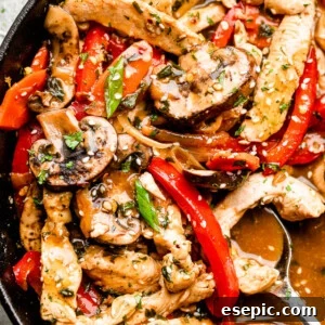 Skillet with chicken stir fry