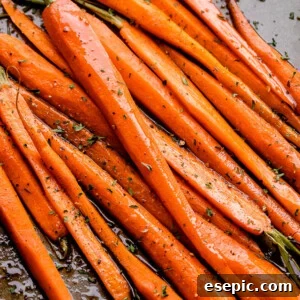 Pan of sweet Honey Balsamic Oven Roasted Carrots
