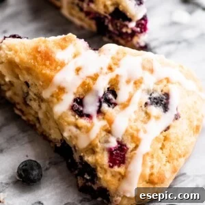 blueberry scones drizzled with icing