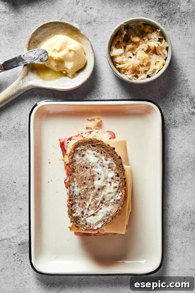 An un-grilled Reuben sandwich.