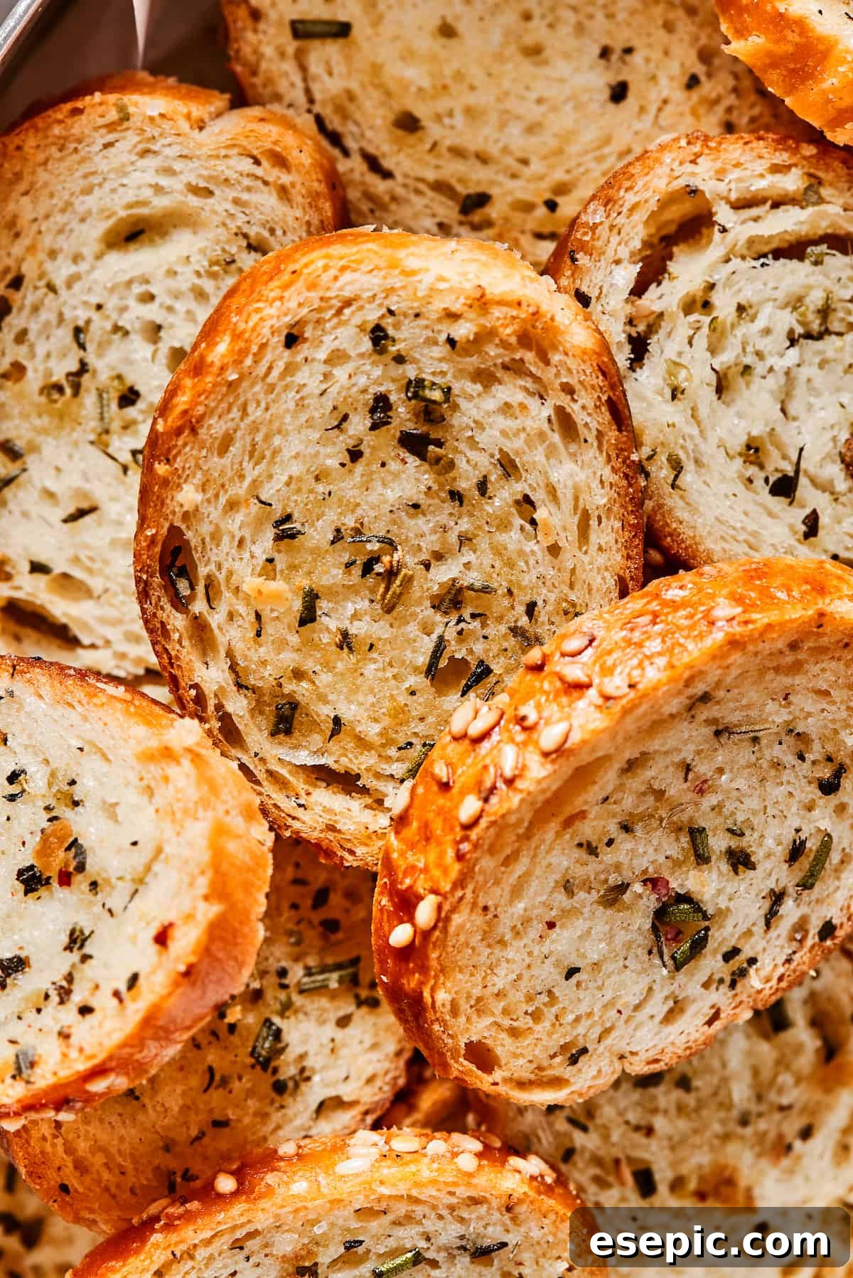 Close-up shot of chips made from sliced bagels, showcasing their crispy texture.
