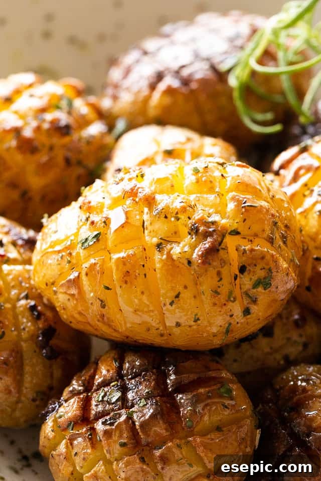 Golden Bristle Roast Potatoes 2 Close up shot of golden crispy hedgehog potatoes, perfectly roasted and seasoned, ready to be served as a delightful side dish.