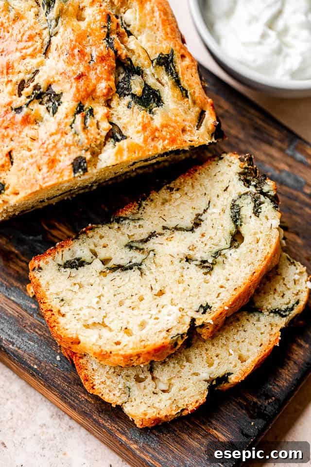top view of spinach and feta bread slices