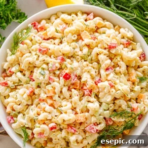Bowl of creamy macaroni salad