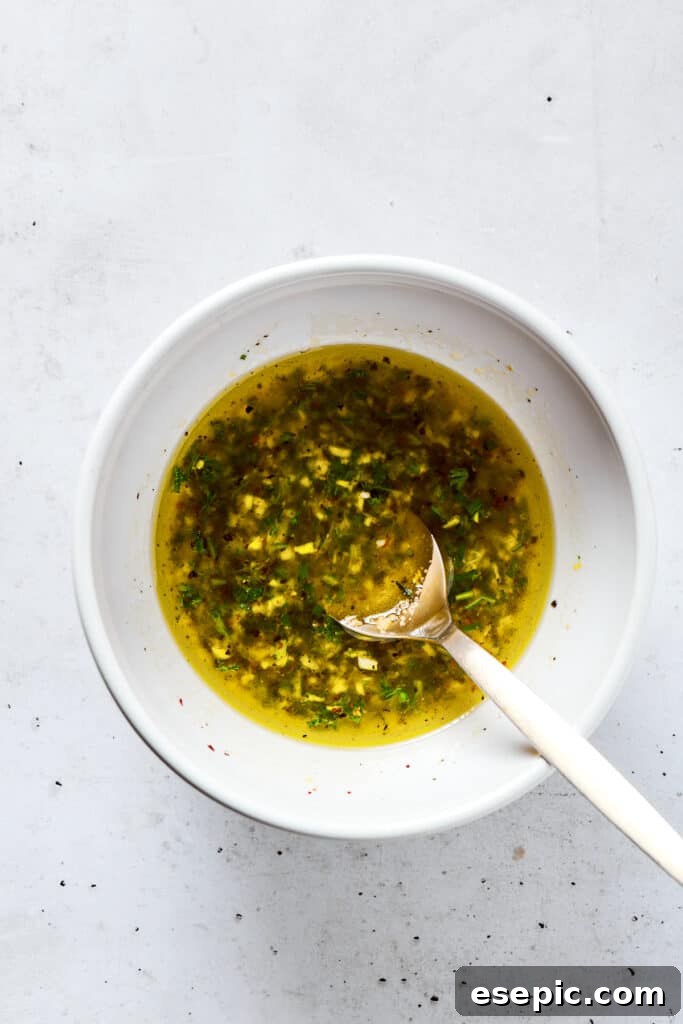 Mixing marinade in a bowl.