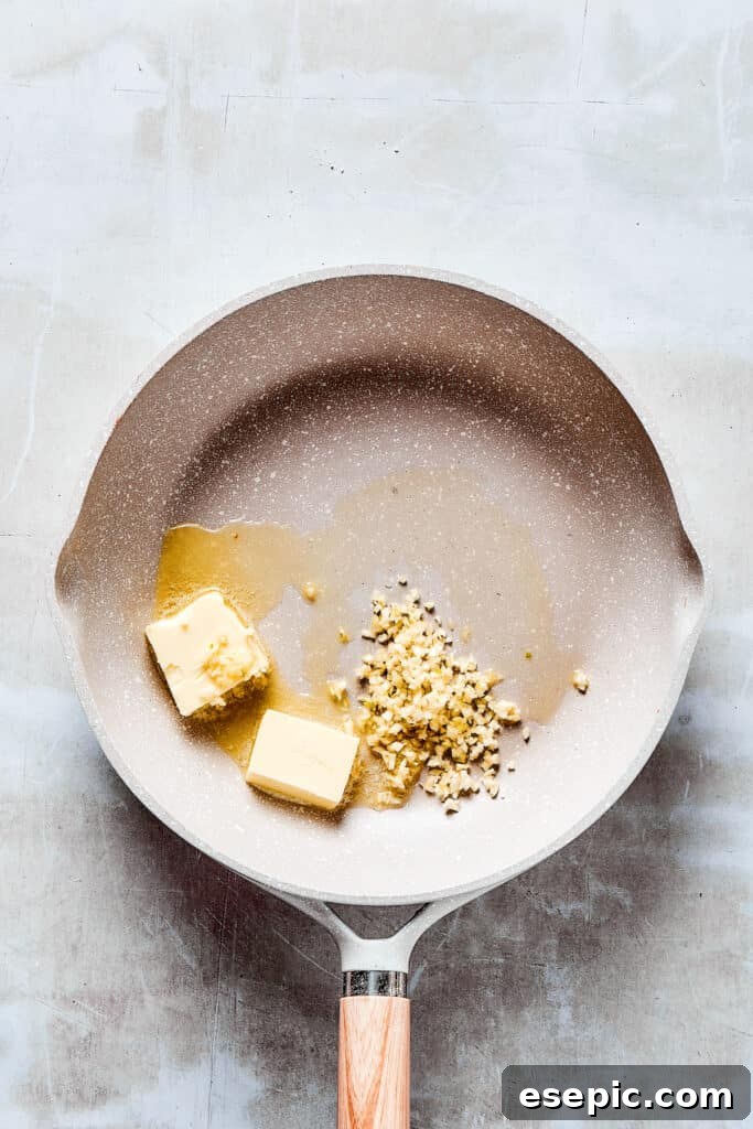 Garlic and butter in a skillet.
