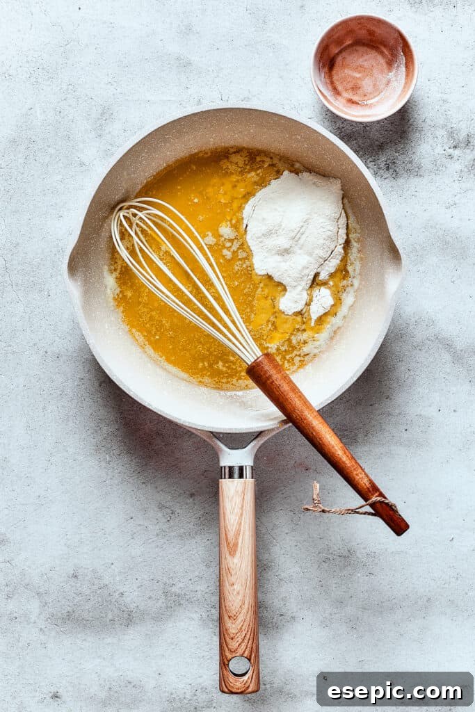 Making a roux in a skillet.