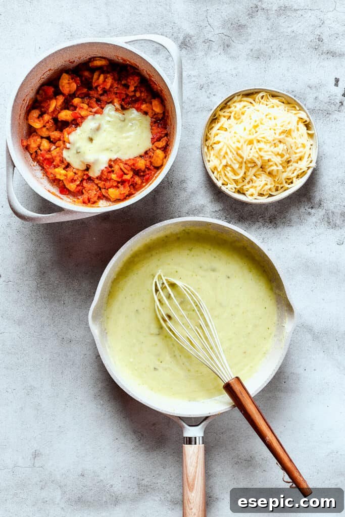 Enchilada filling, cheese, and sauce.