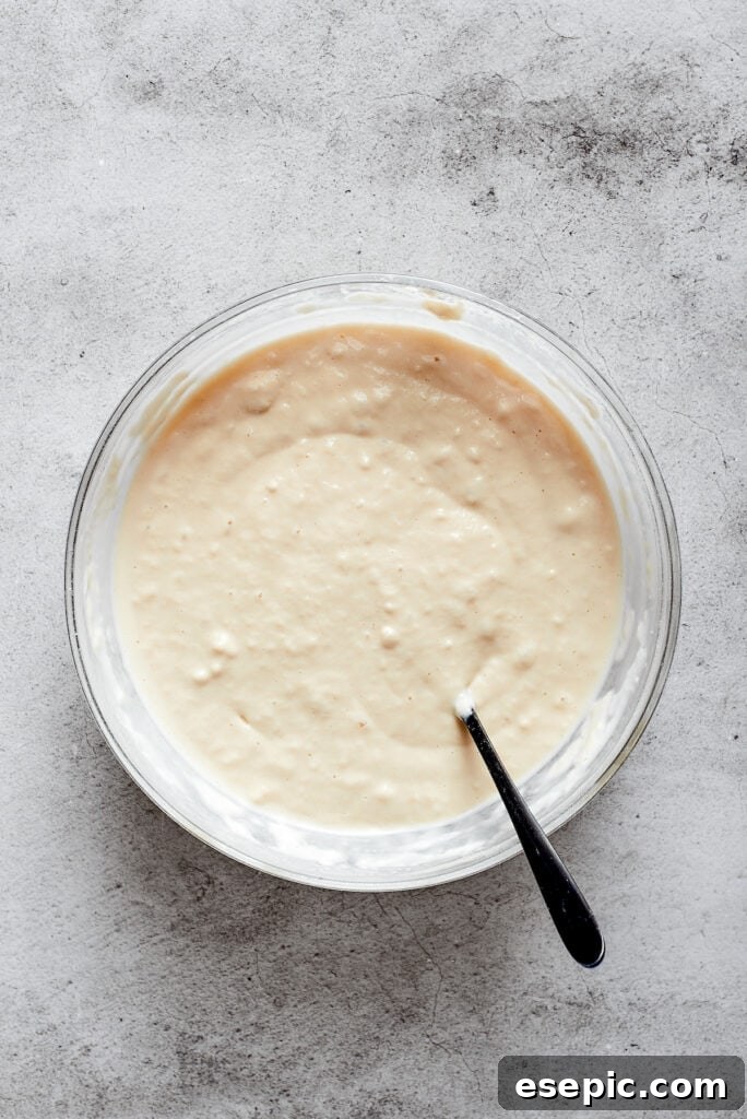 A mixing bowl with biscuit dough and a spoon, showing the perfectly combined mixture.