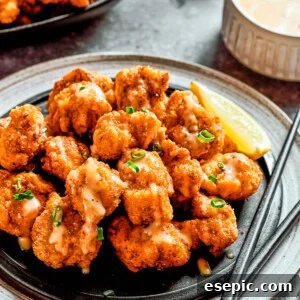 A plate of bang bang chicken with a lemon slice and a pair of chopsticks, next to a napkin and another lemon slice.