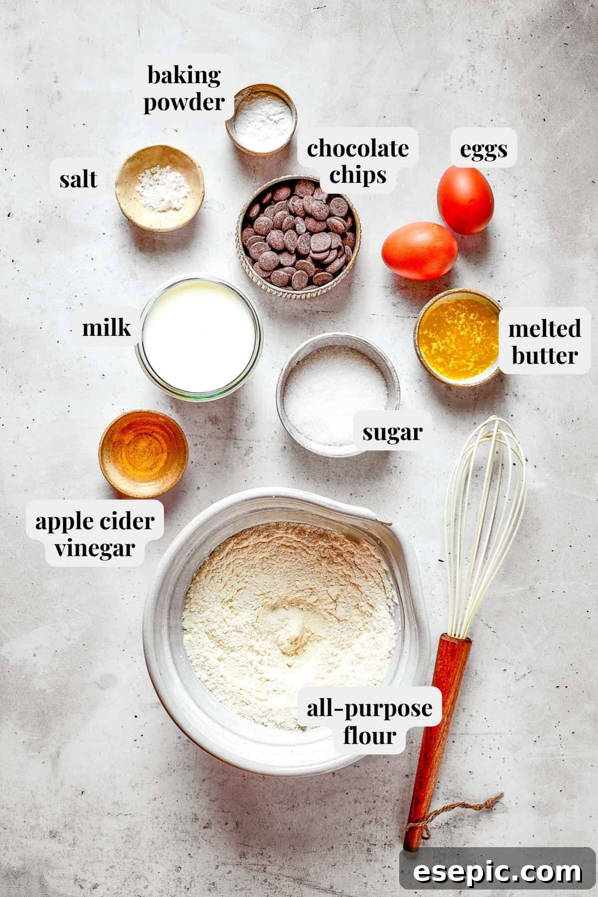 Photo of ingredients used to make Chocolate chip pancakes.