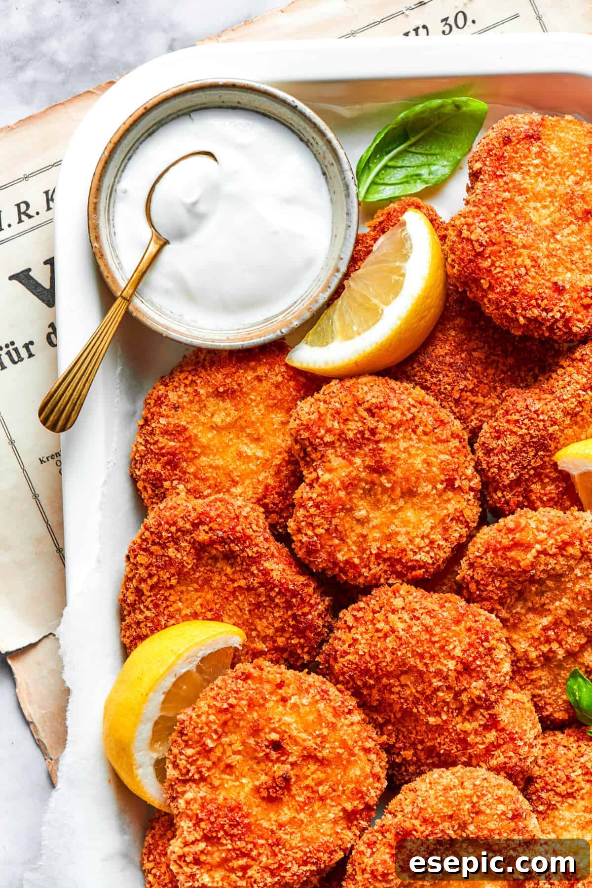 This easy homemade Chicken Nuggets Recipe features perfectly cooked homemade chicken nuggets that are crispy outside and juicy on the inside. A pile of homemade chicken nuggets served with a side bowl of Ranch dressing.