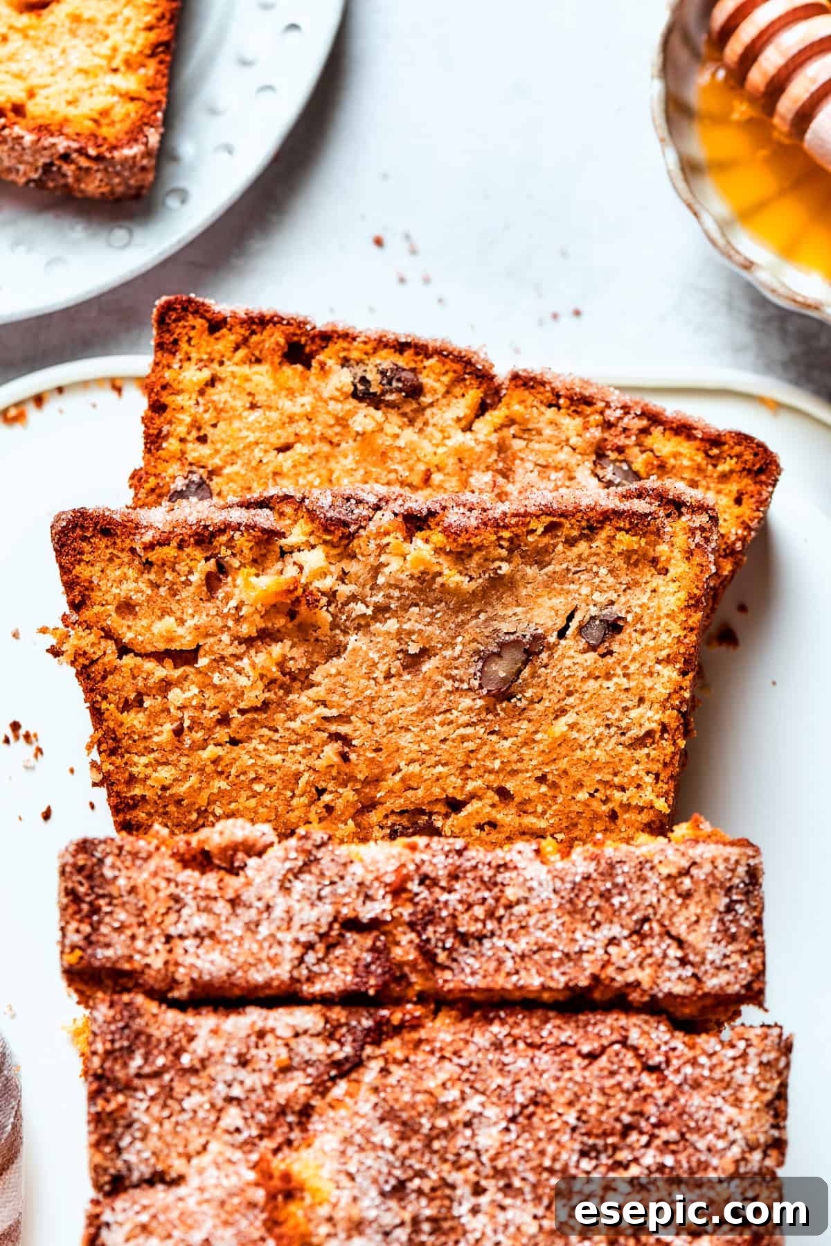 Thick slices of Amish friendship bread on a plate.