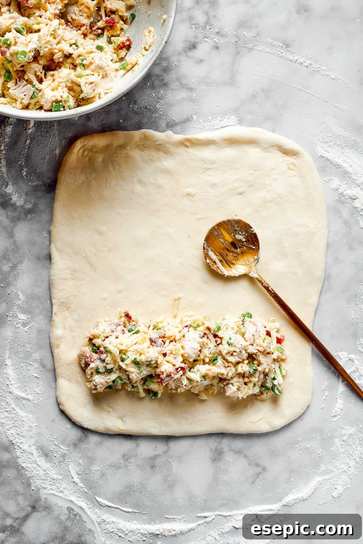 A little chicken filling added to pizza dough.