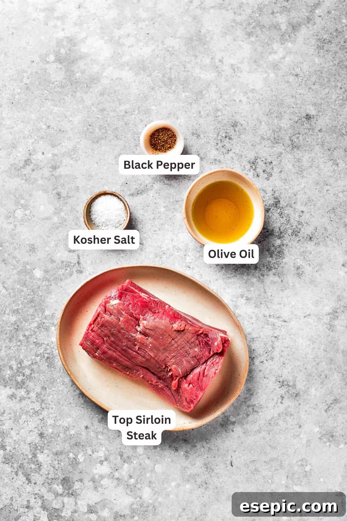 Steak and seasonings are text-labeled, highlighting the cuts of meat and spices.