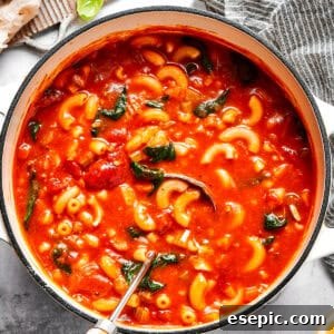 Tuscan Tomato & Spinach Soup 2 A pot of tomato Florentine soup.