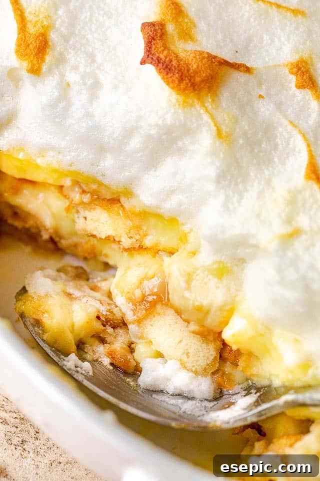 side view of scooping out banana pudding dessert