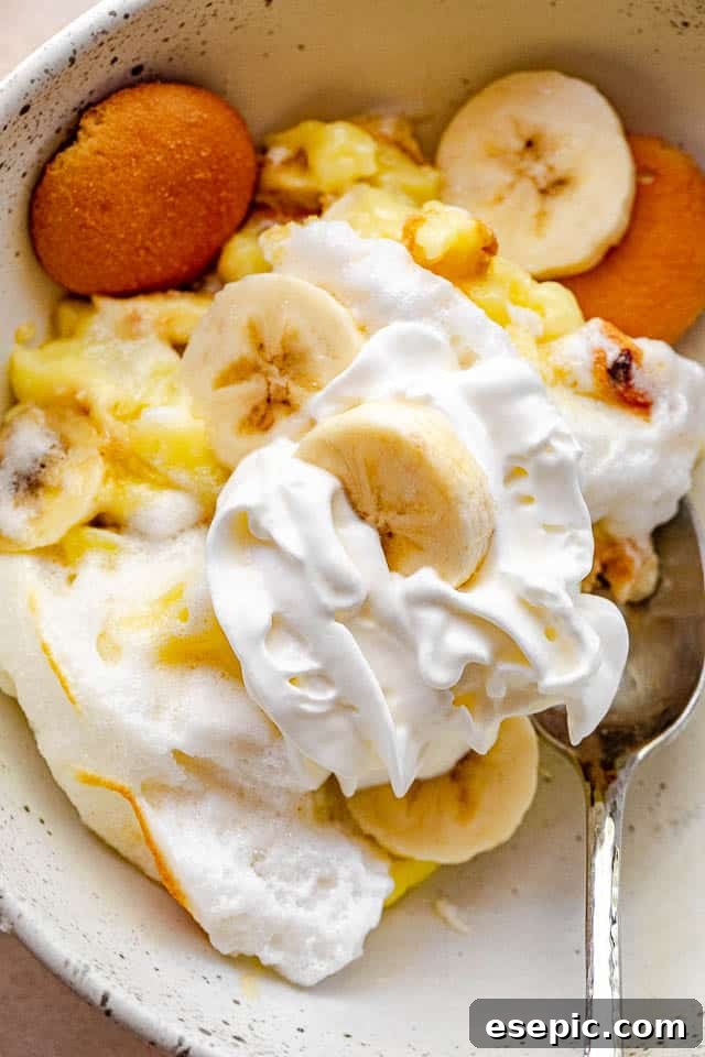 banana pudding in a bowl with spoon