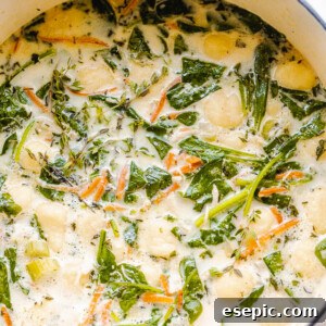 Velvety Chicken Gnocchi Soup 7 creamy gnocchi soup with spinach and chicken pictured in dutch oven