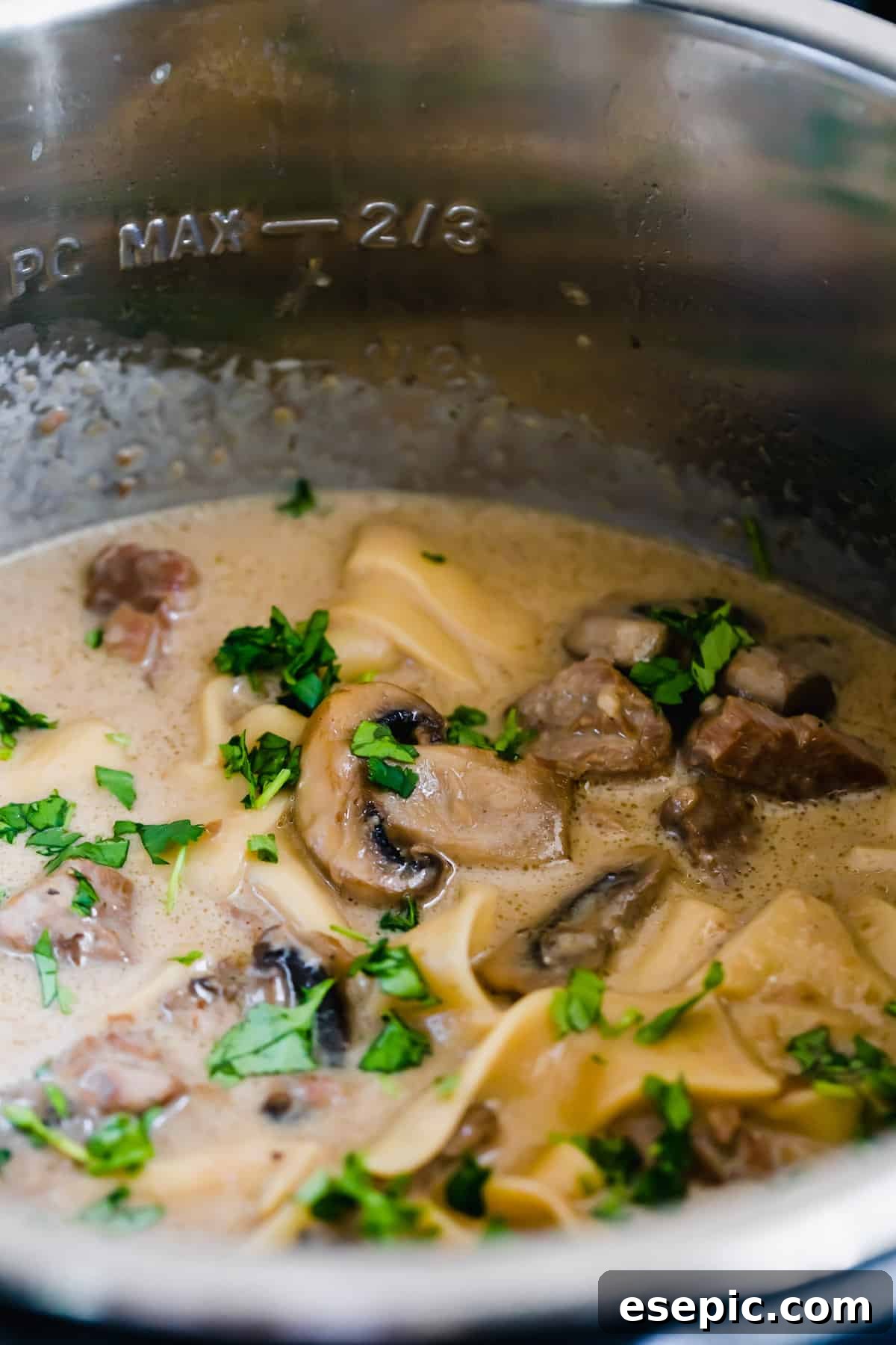 Creamy Beef Stroganoff Inside of a Pressure Cooker