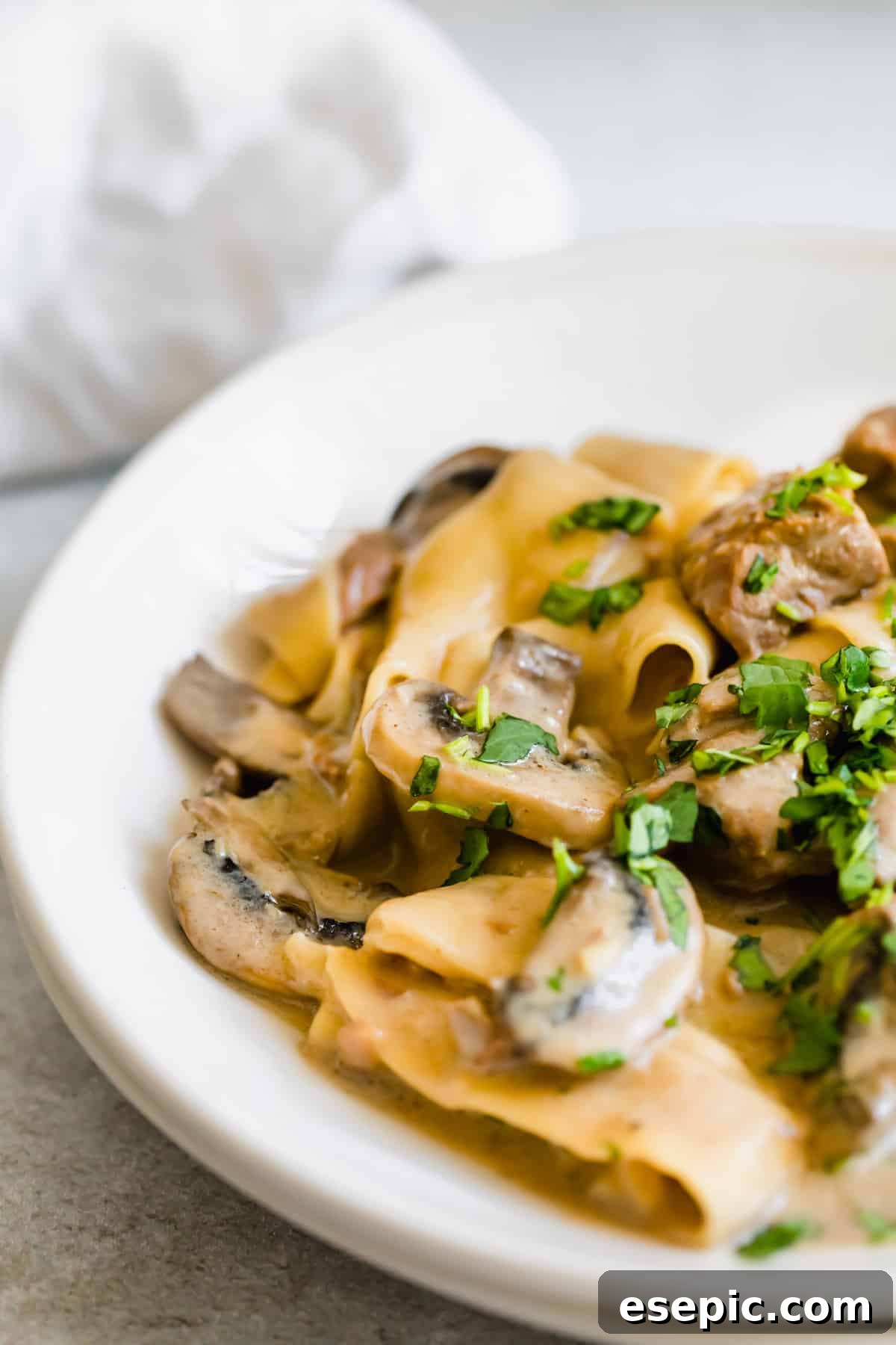 A Close-Up View of Instant Pot Beef Stroganoff on a Plate