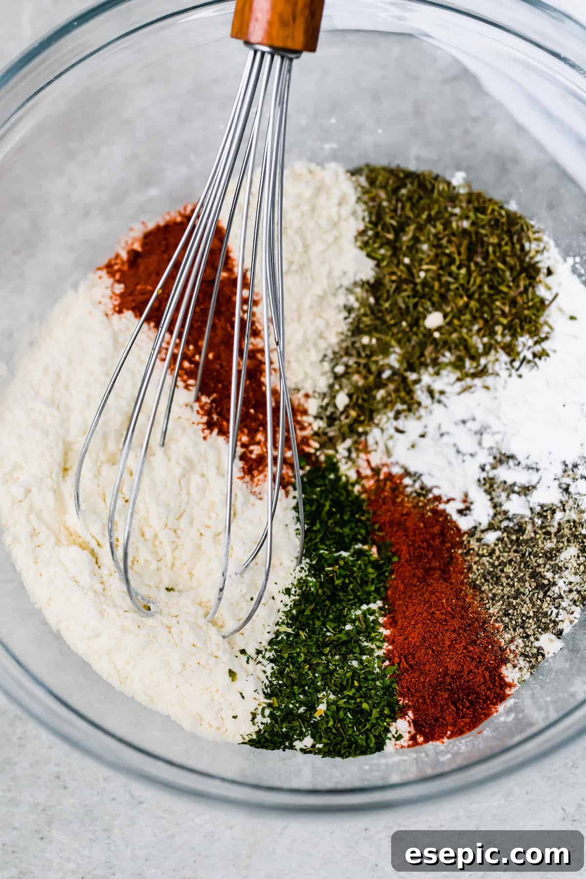 The Flour Mixture Ingredients in a Glass Bowl