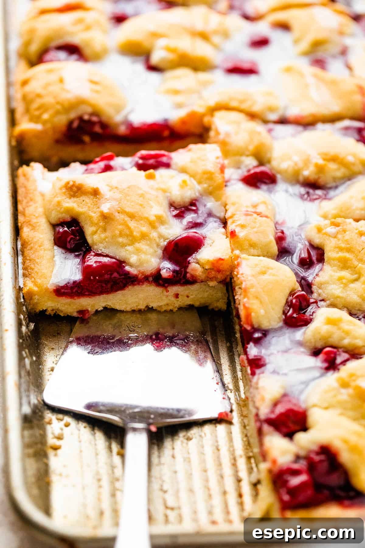 Cherry Kuchen Bars Topped with Glaze