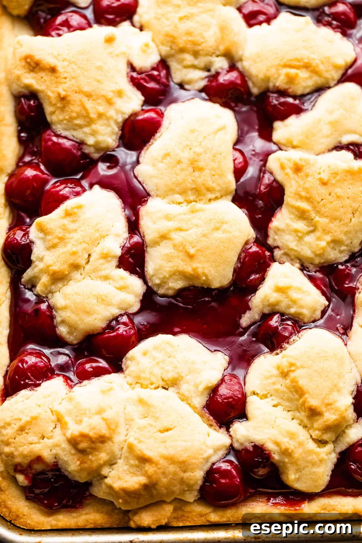Pan of Cherry Kuchen Bars Topped with Glaze