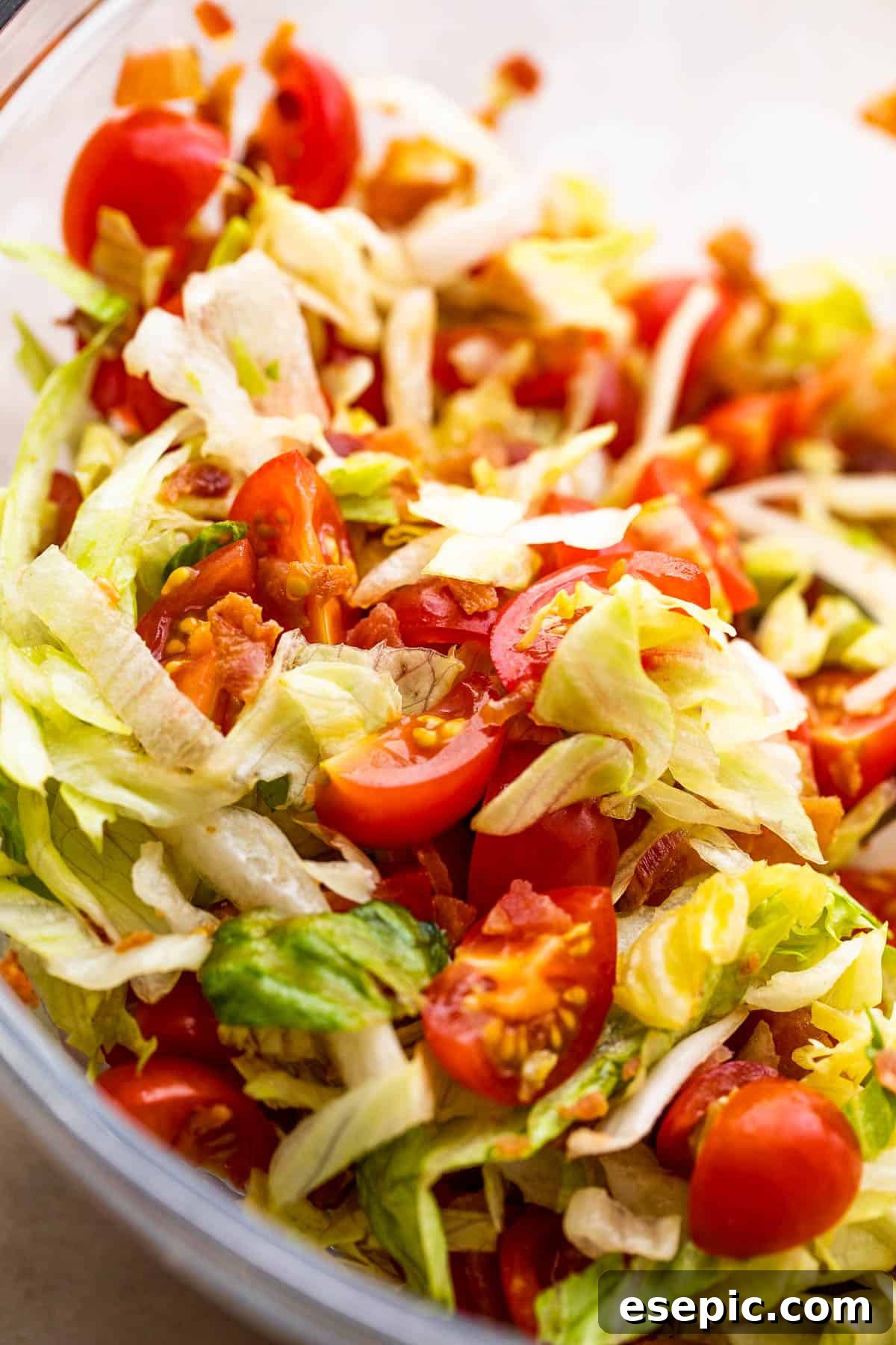 bacon, lettuce, and tomato salad in a glass bowl