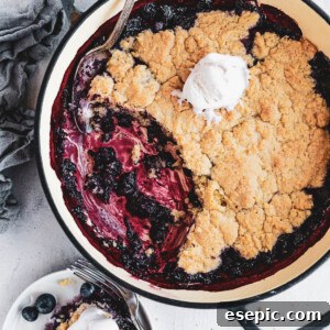 Golden Blueberry Rhubarb Delight 13 Blueberry Rhubarb Cobbler in a baking dish