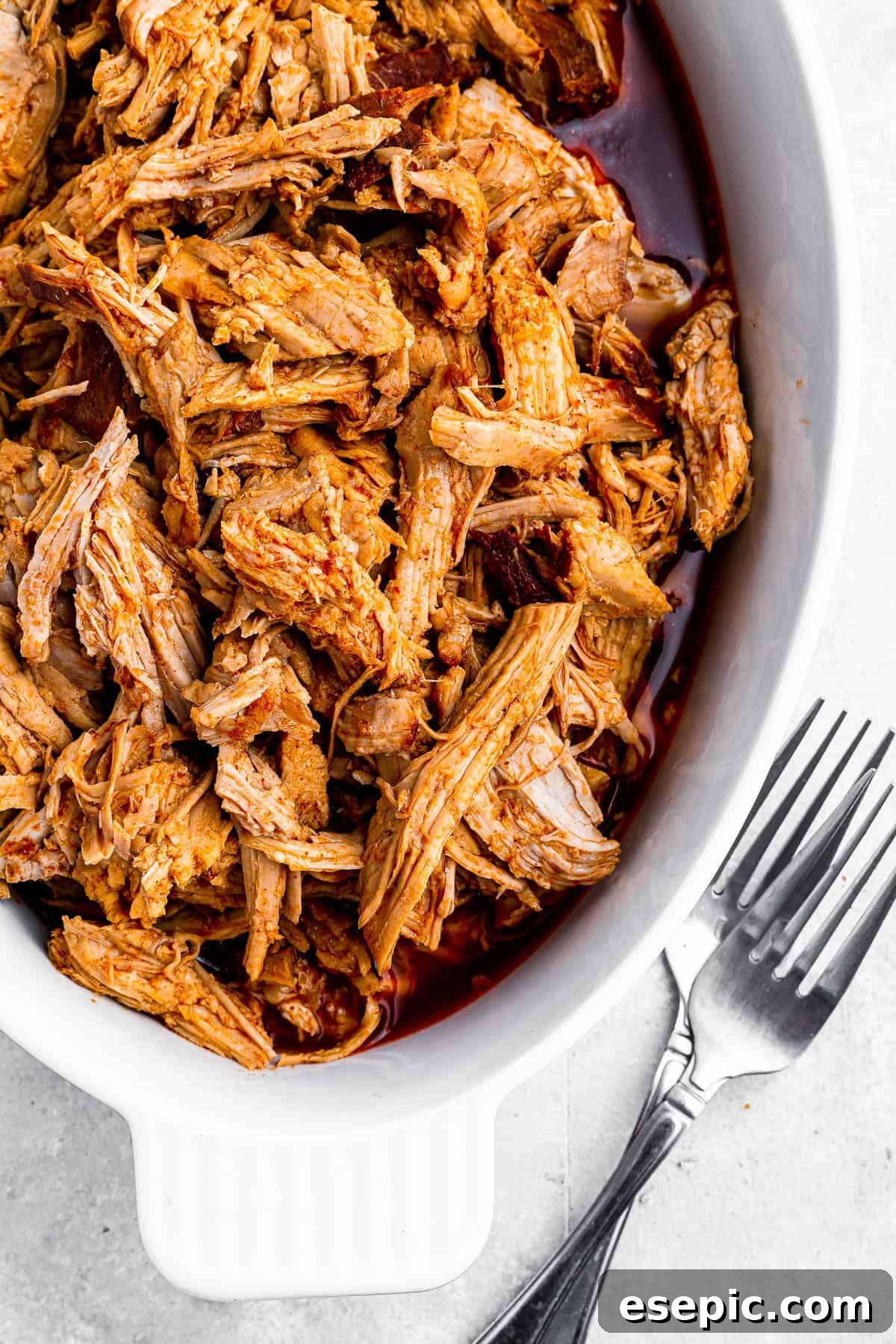 pulled pork in a baking dish
