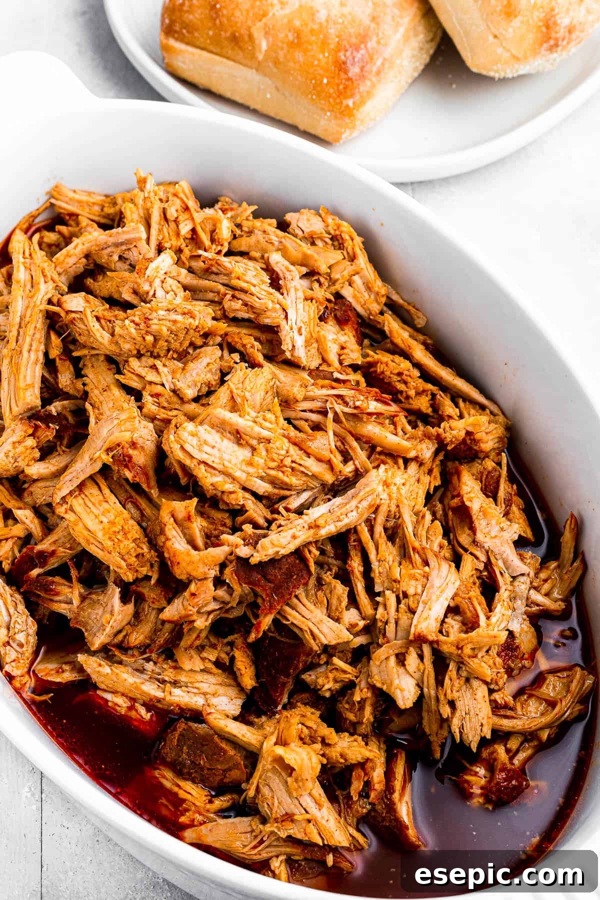 pulled pork in a baking dish